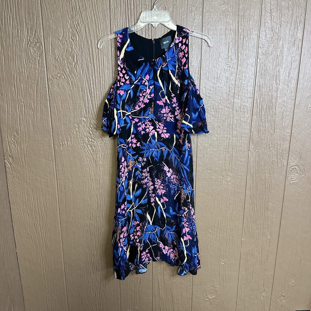 Maeve Anthropologie Size 6 Elia Open Shoulder Dress Black Floral‎ Mermaid Hem